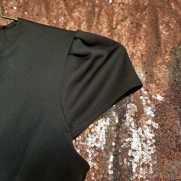 Boohoo Cap Sleeve Peplum Midi Black Dress - Picture 11 of 13